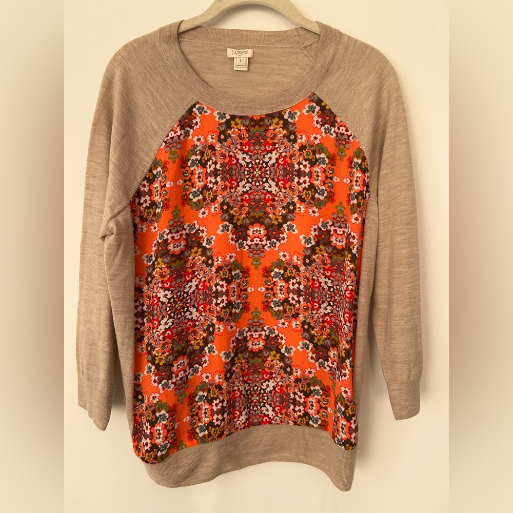 J. Crew Floral Coral and Beige Blouse